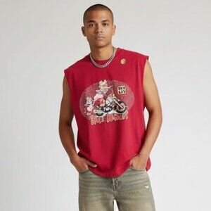 NWOT Y2K KRISNA BALI Harley Muscle Tee - Red Graphic Sleeveless Biker Top XL